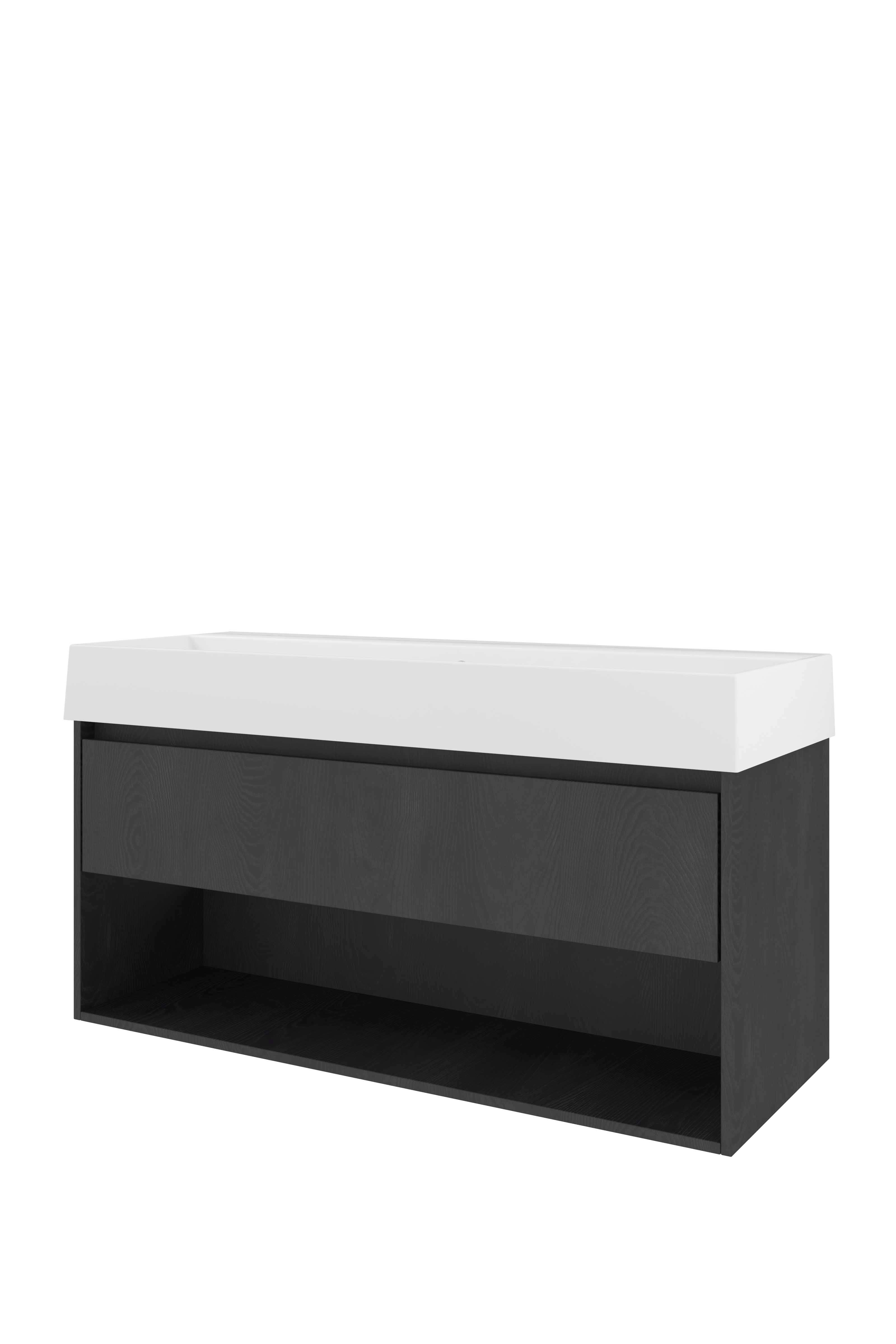 Proline Set porselein Loft wast. z. krgt. en onderkast met schap ZGWA1200BO Black oak/Glans wit 1200x460x650