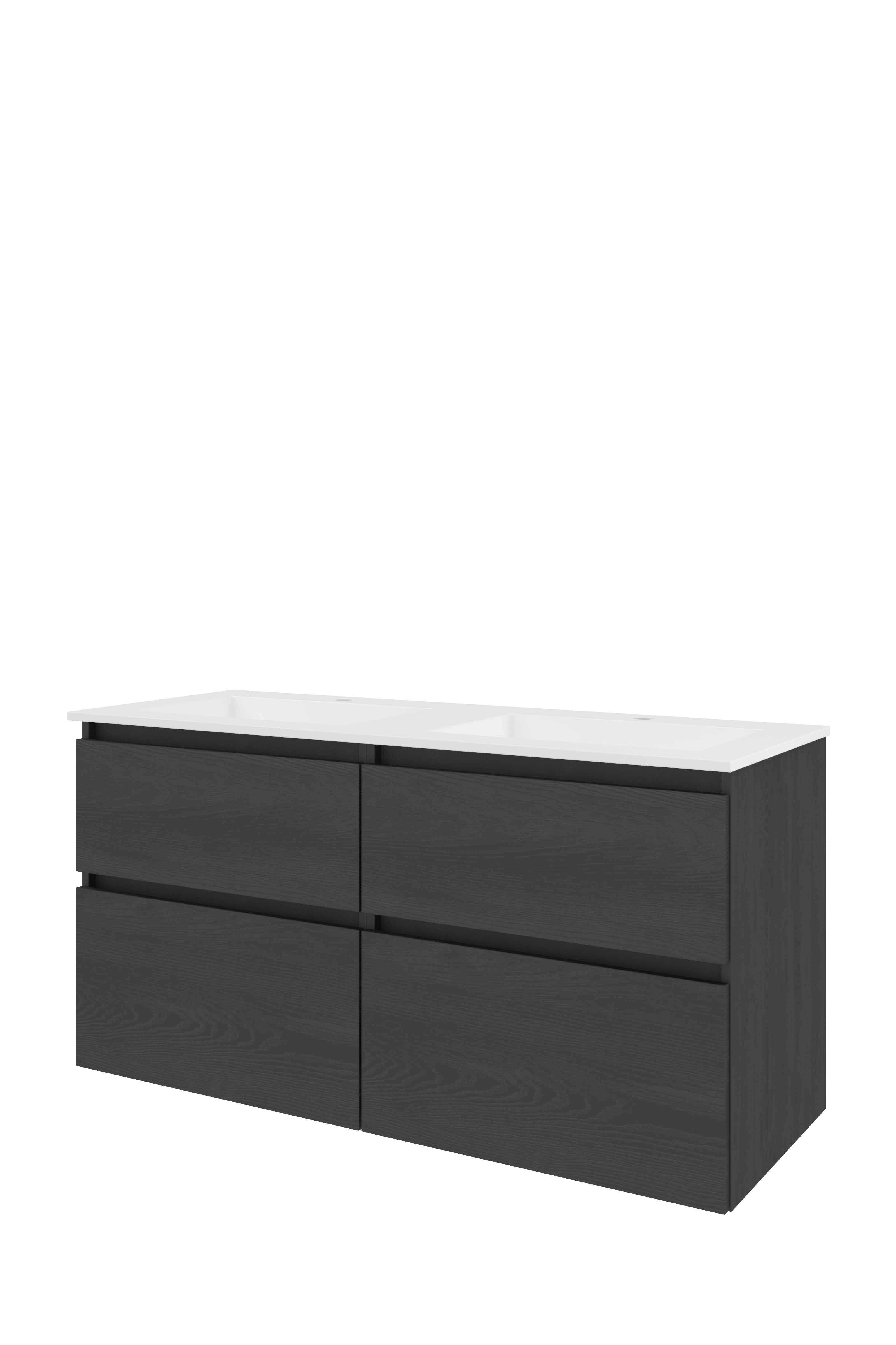 Proline Set polystone Elegant wast. met 2 kr.gaten en onderkast 4 laden a-sym. 1816517 Black oak/Glans wit 1200x460x620