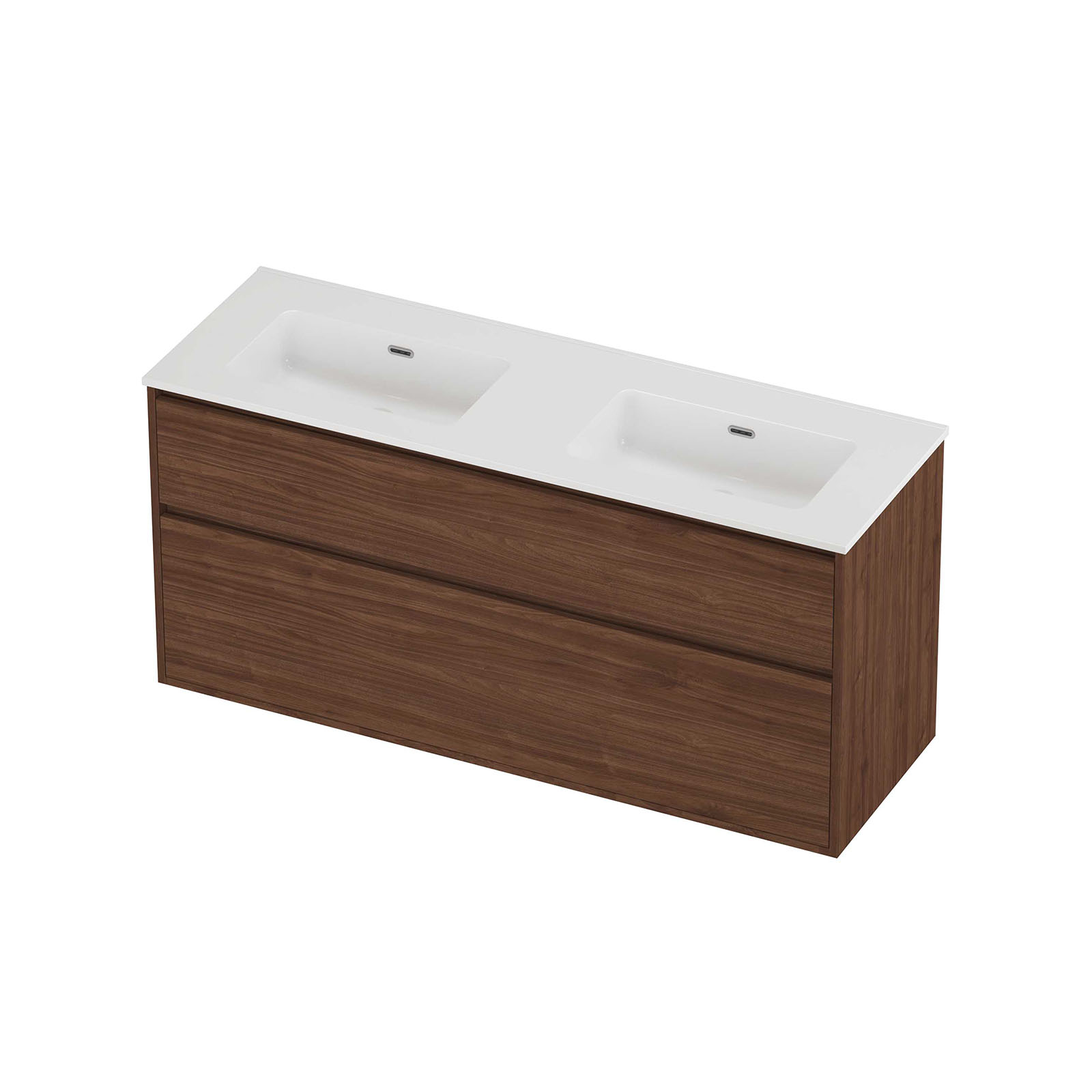 Proline Set porselein Elegant wast. dub. wasbak z. krgt. en onderk. greepl. 2 la a-sym. in kader TGWG1400IW Glans wit/Indian walnut 140x46x67
