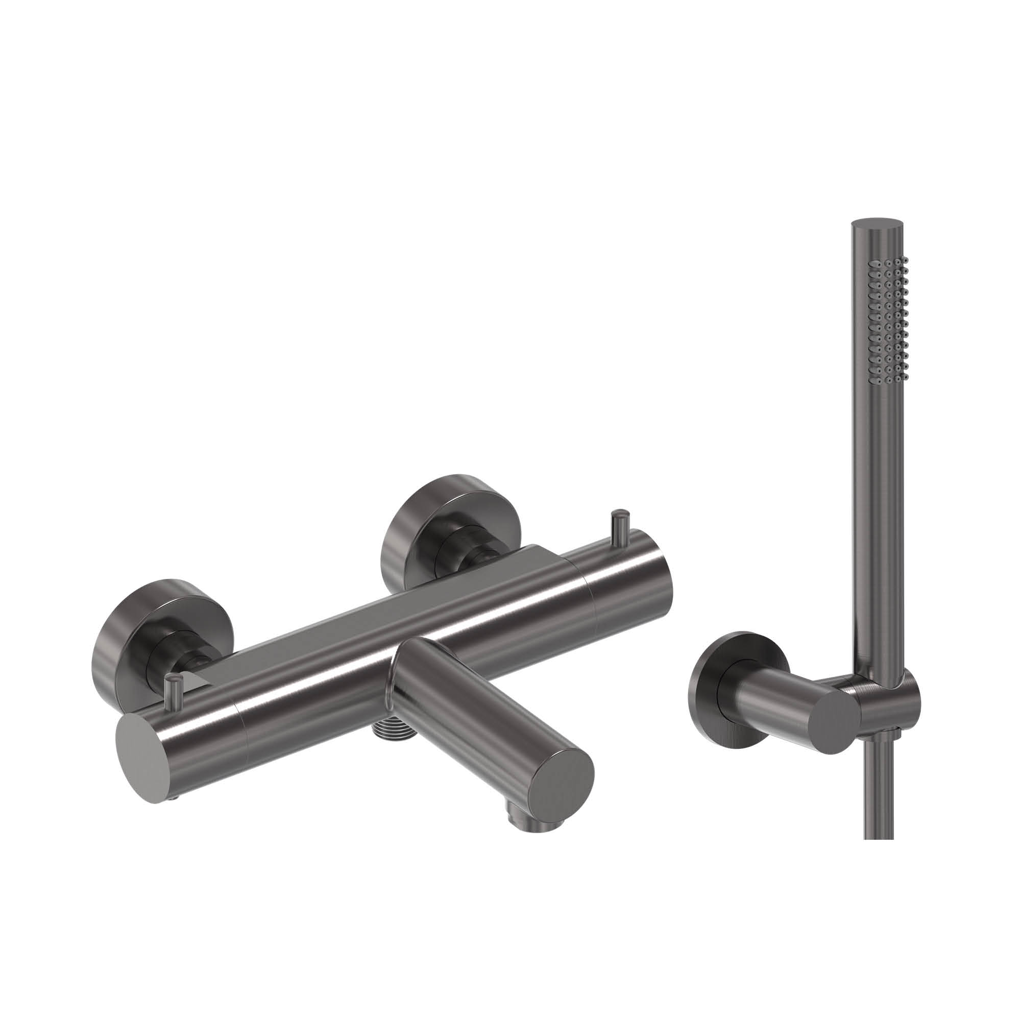 MAY set Badthermostaat incl. wandsteun verst. slang 125 cm en staaf handdouche 6802206 Geborsteld carbon black PVD