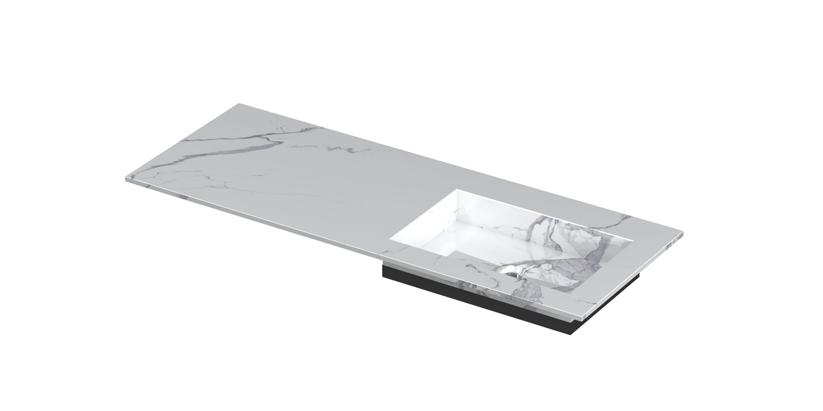 INK Post wast. keramische slab envelop bak R zonder krgt. H10xB1200xD450 Statuario glans / 210623