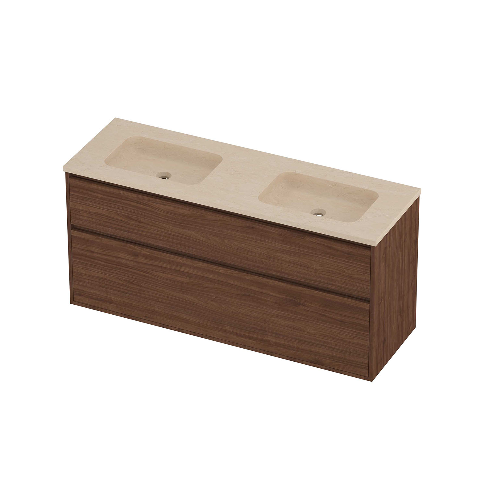 Proline Set hardsteen Elegant wast. dub. wasbak z. krgt. en onderk. greepl. 2 la a-sym. in kader RSSG1400IW Sand stone/Indian walnut 140x46x67