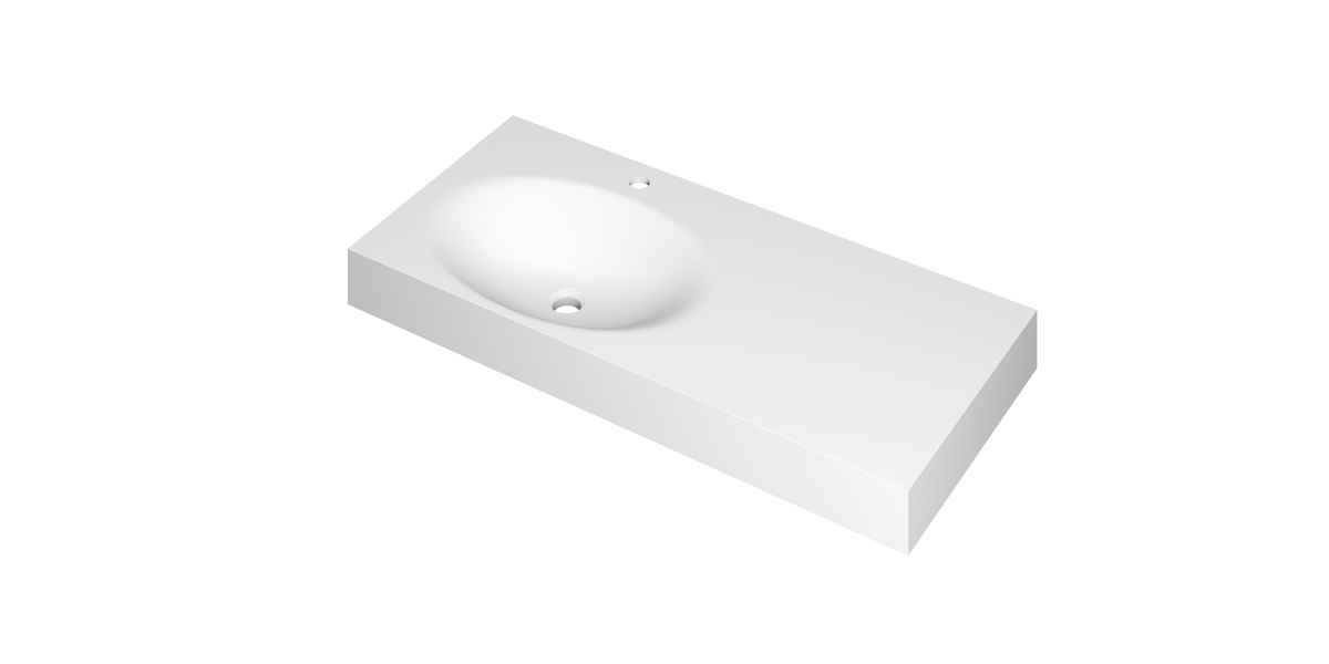 INK Smooth Wastafel polystone links met 1 kraangat 3407429 Mat wit Afm. 1000x450x90