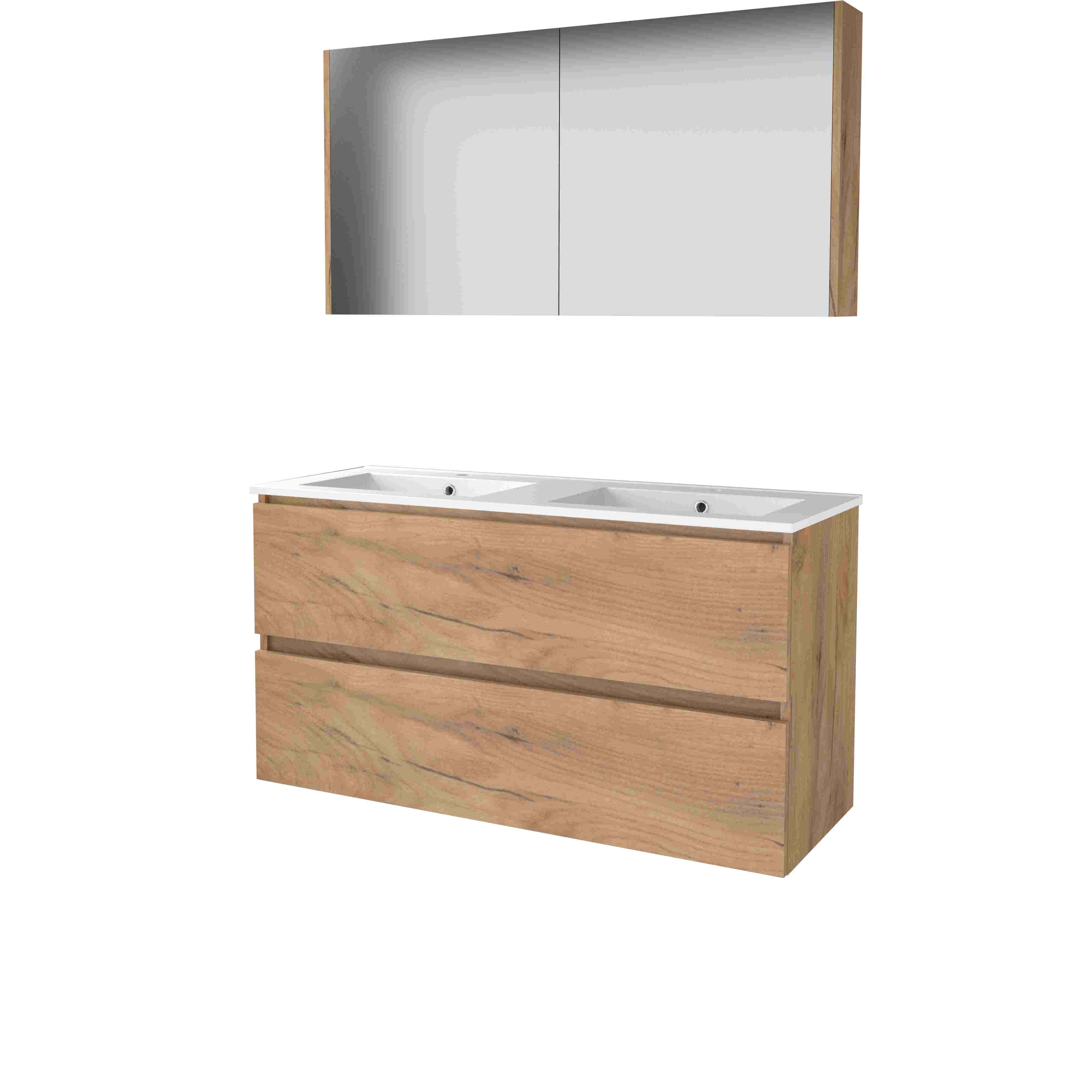 Basic Comfort 46 set 120x46cm greepl. 2 la keram. wast. 2 krgt incl. kast C46GL1202PWO Whisky Oak