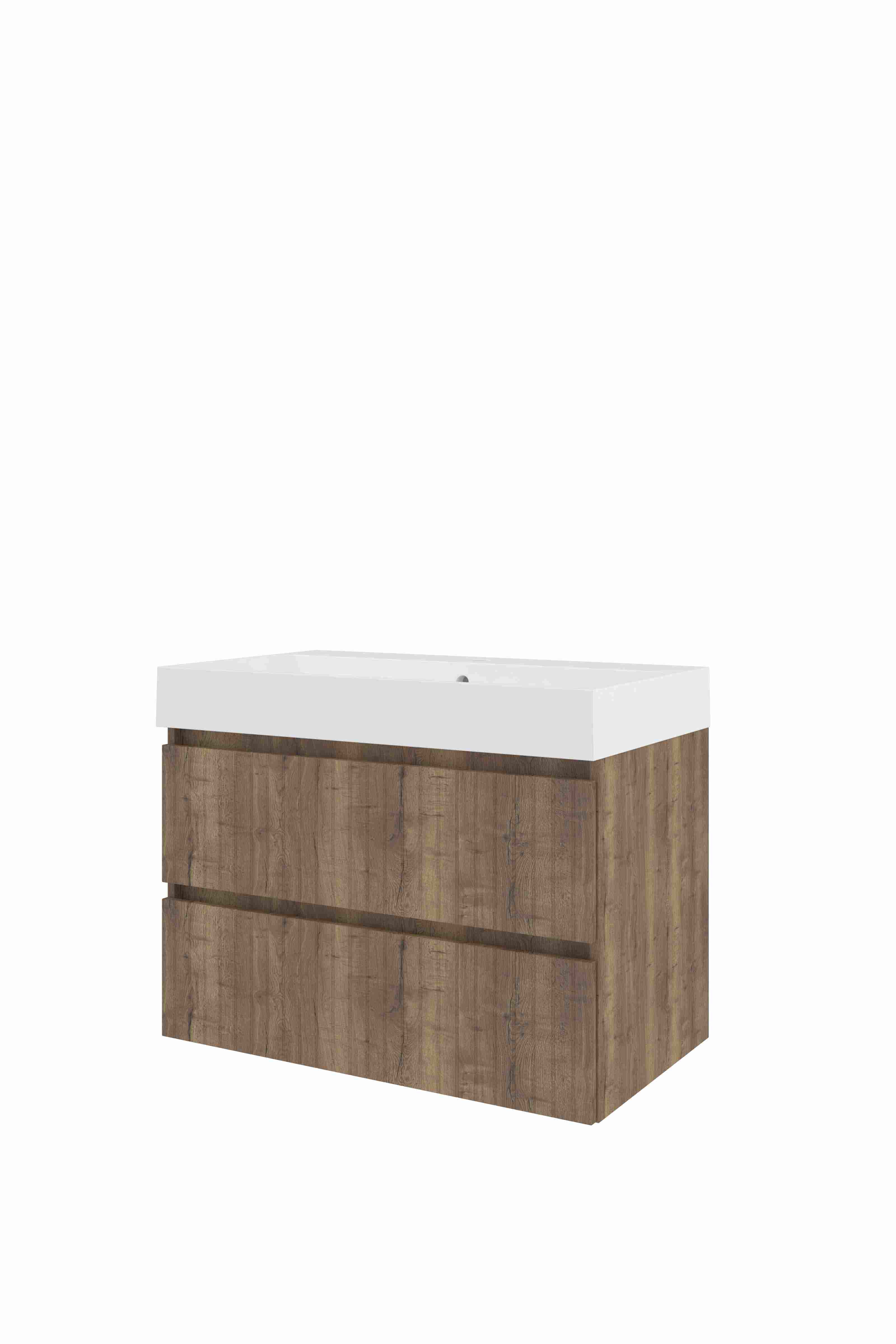 Proline Set polystone Loft wast. met 1 krgt. en onderkast sym. gefr. PGWD801TO Terra oak/Glans wit 800x460x620