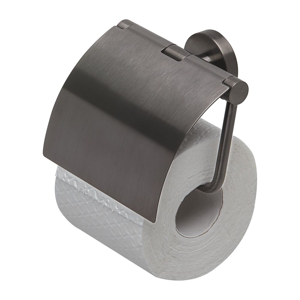 Geesa Nemox Brushed Black toiletrolhouder met klep 916508-09