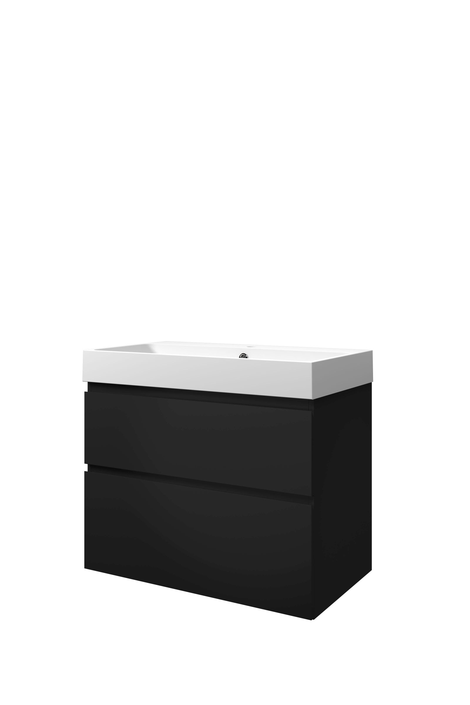 Proline set polystone Loft wast. met 1 krgt. en onderk. a-sym. PMWC801MZ Mat zwart/Mat wit H700xB800xD460