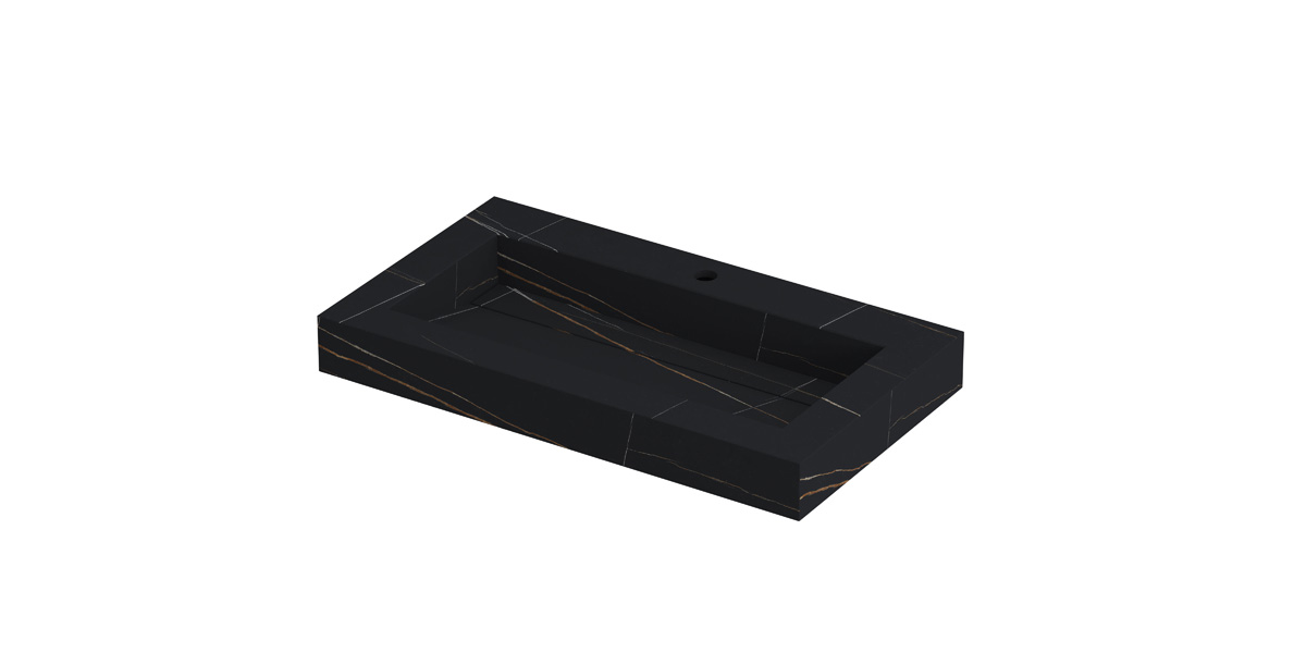 INK Pitch wast. keramische slab bak m. drain + front + side skirts 1 krgt. H90xB800xD450 Lauren black mat / 210332