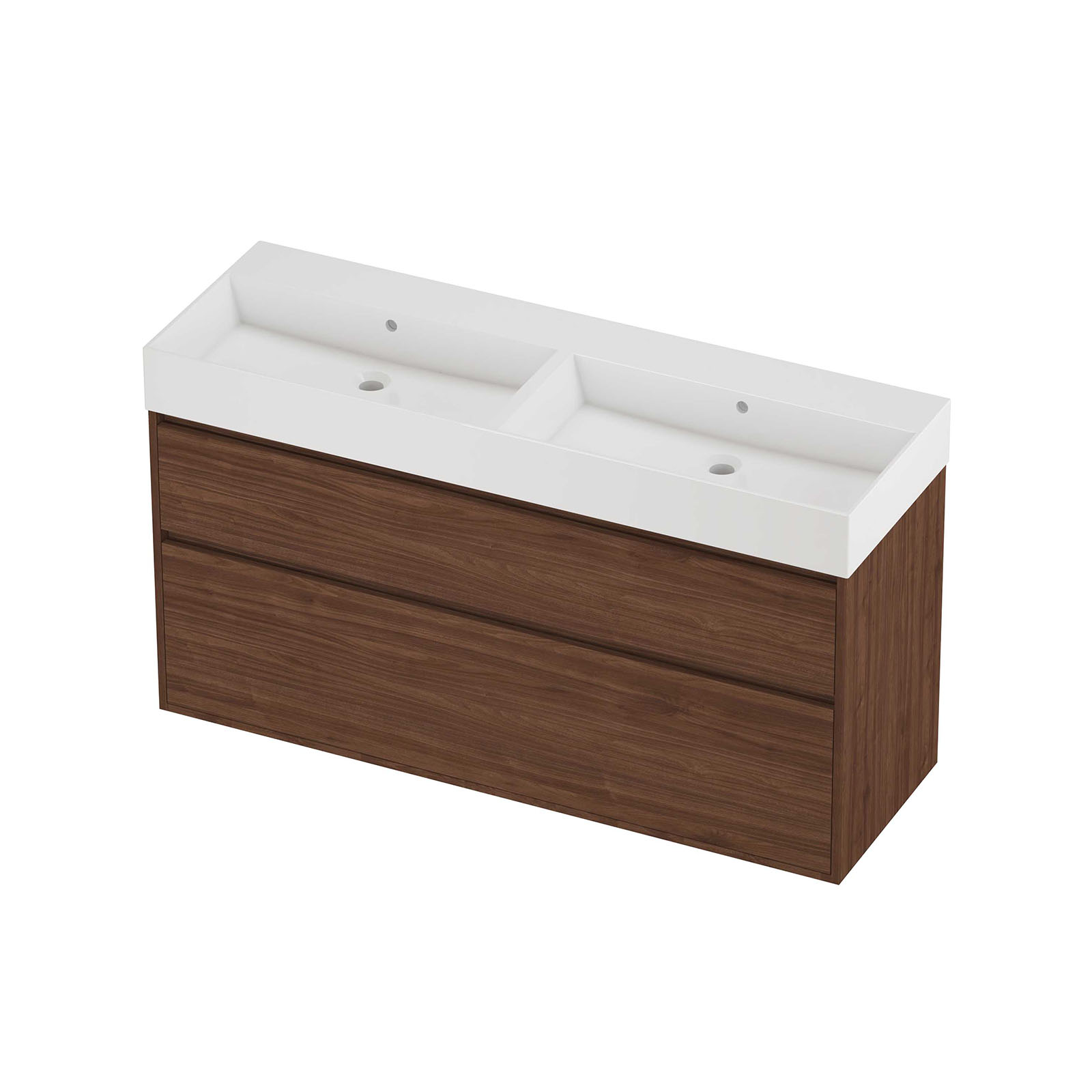 Proline Set porselein Loft wast. dub. wasbak z. krgt. en onderk. greepl. 2 la a-sym. in kader ZGWG1400IW Glans wit/Indian walnut 140x46x78