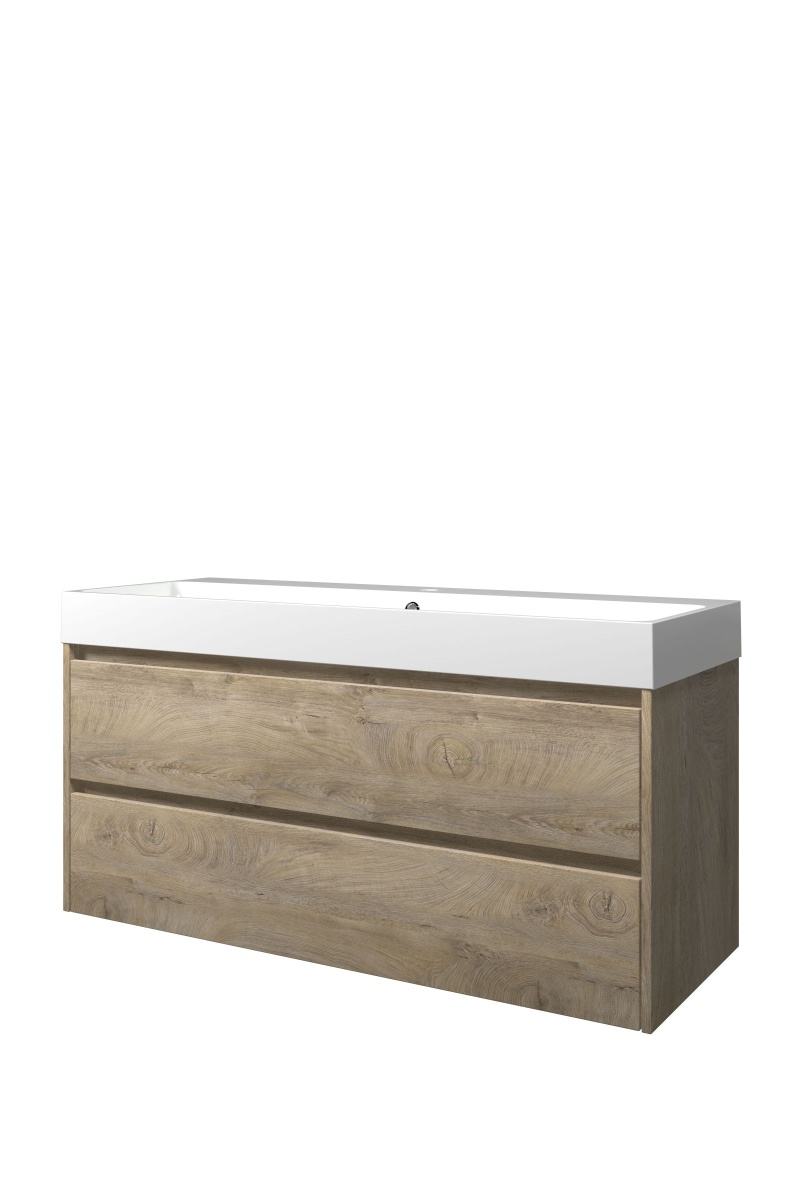 Proline set polystone Loft wast. met 1 krgt. en onderk. sym. PGWB1201RO Raw oak/Glans wit H620xB1200xD460