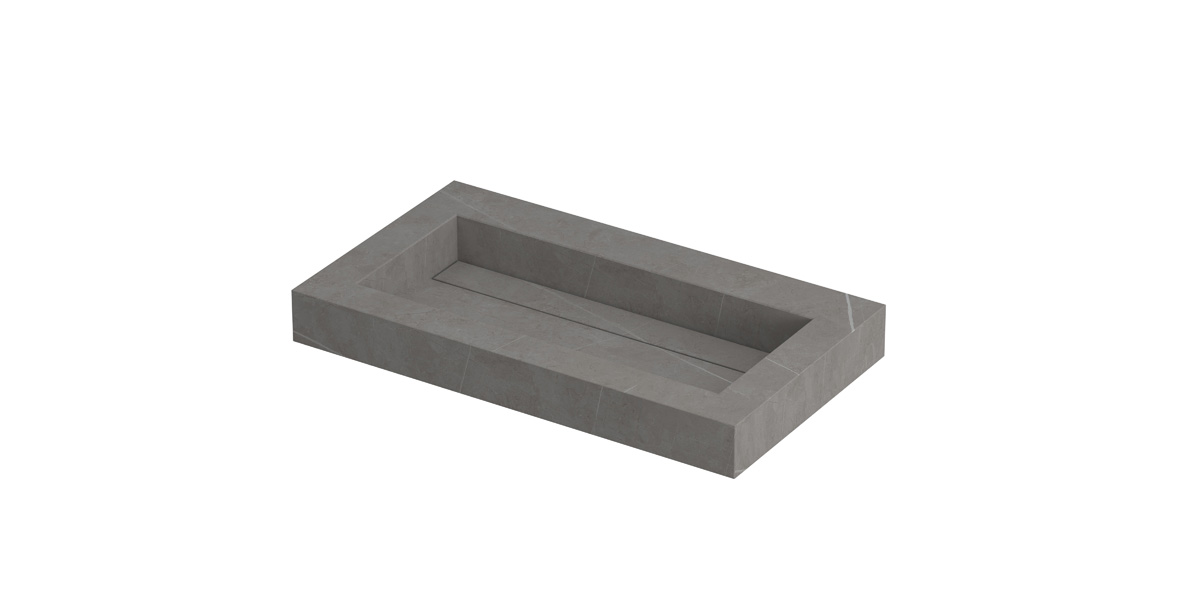 INK Pitch wast. keramische slab bak m. drain + front + side skirts zonder krgt. H90xB800xD450 Armani grey mat / 210321