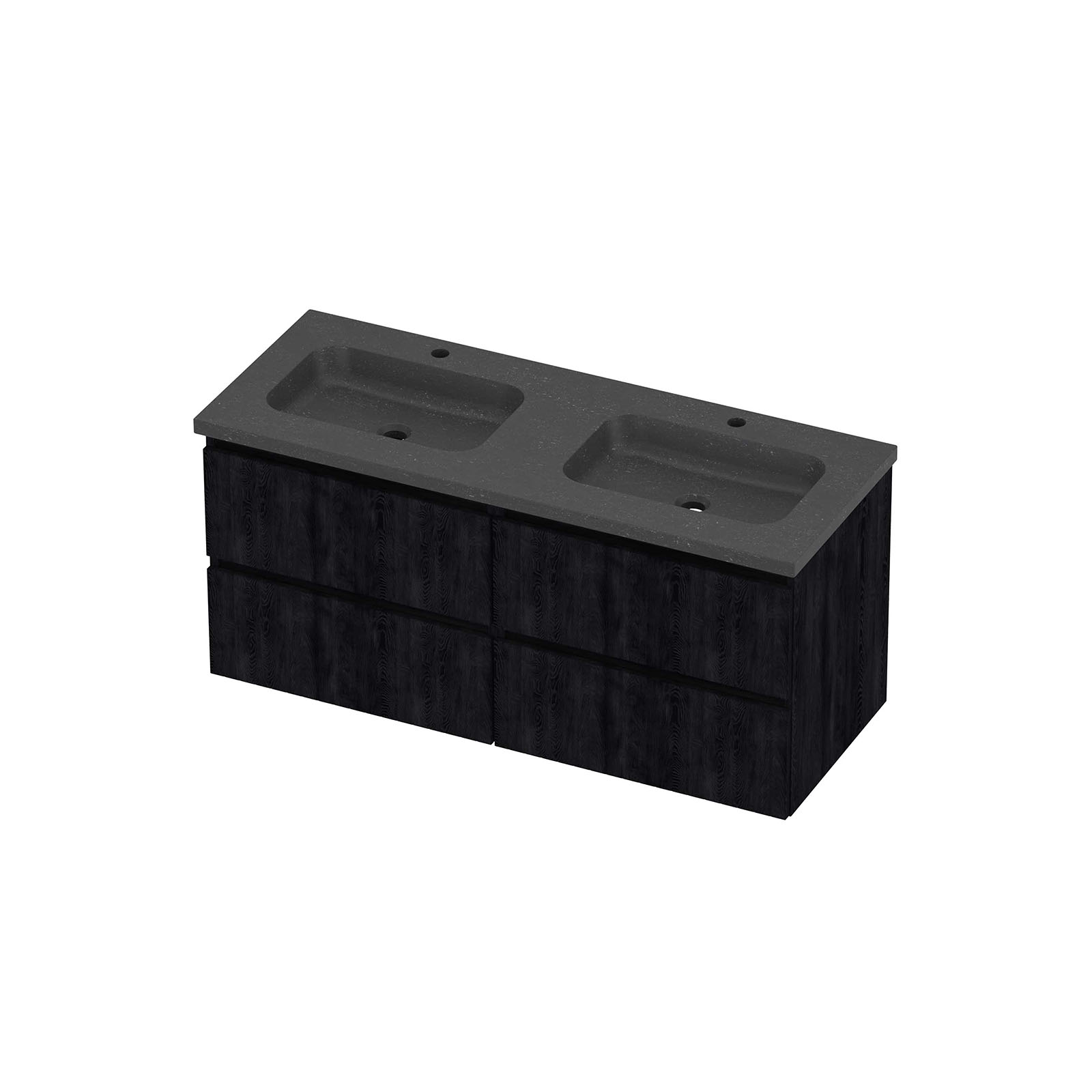 Proline Set hardsteen Elegant wast. met 2 kr.gaten en onderkast 4 laden sym. gefr. RBSD2x602CH Charcoal oak/Blue stone 1200x460x545