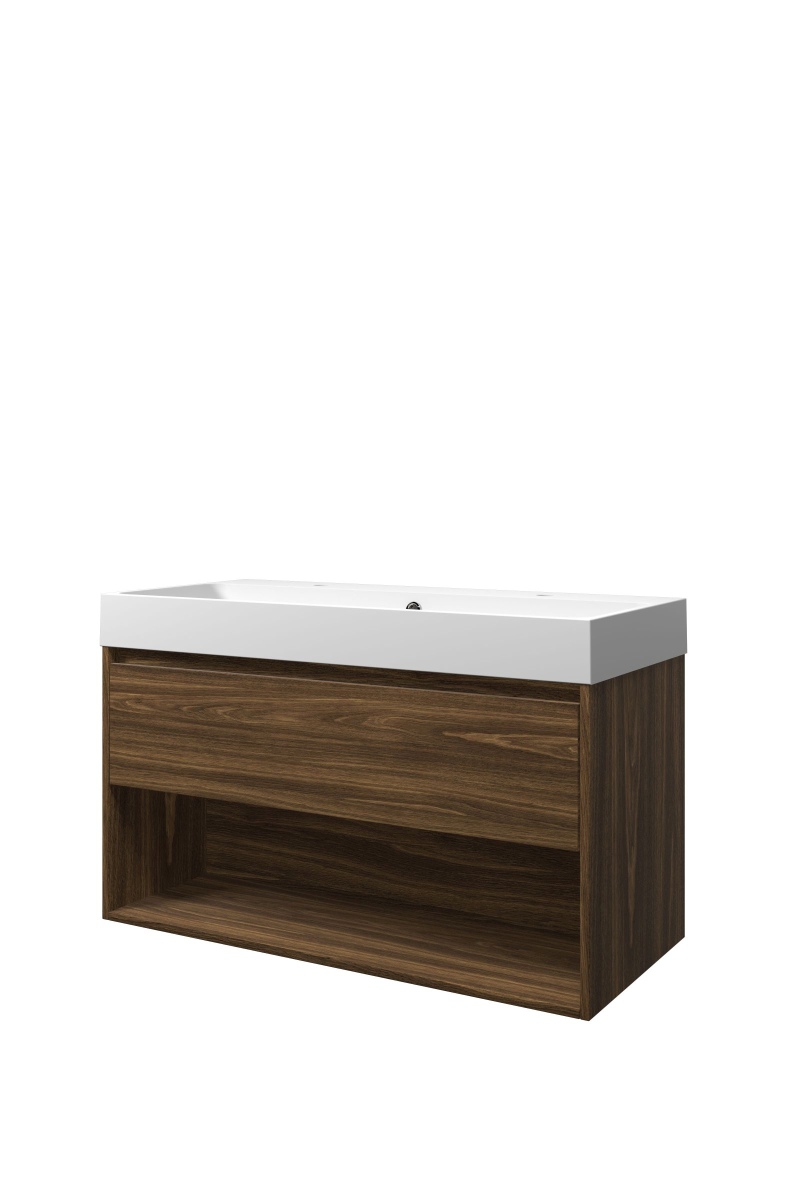 Proline set polystone Loft wast. met 2 krgt. en onderk. met schap 1816733 Cabana oak/Mat wit H620xB1000xD460