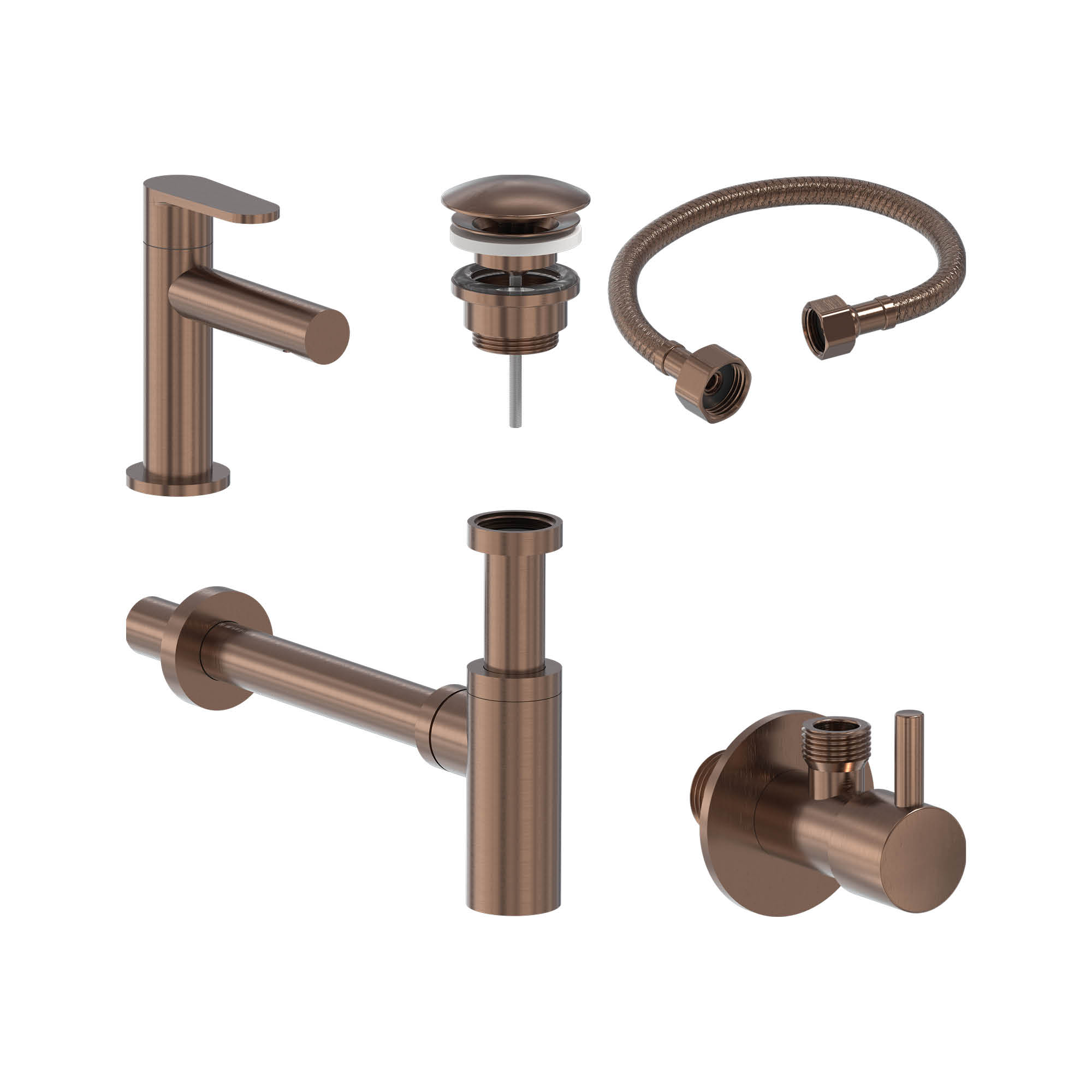 MAY Forma set Fonteinkraan model S plug always open designsifon en hoekstopkraan 6803155 Geborsteld mat koper PVD
