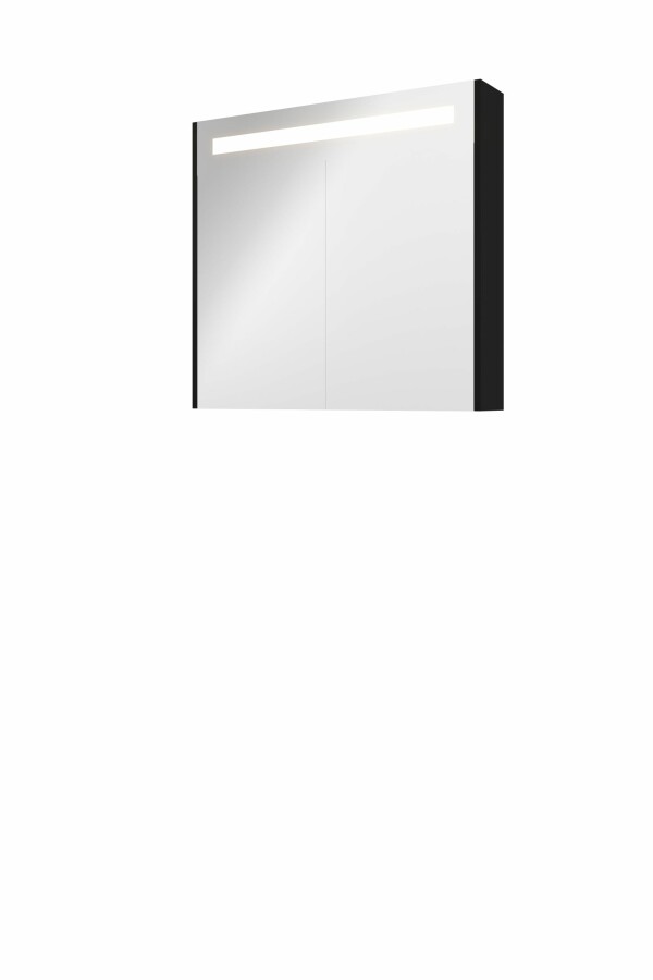 Proline spiegelkast Premium met geint. LED verl. 2 deuren 1809406 Mat zwart H740xB800xD140
