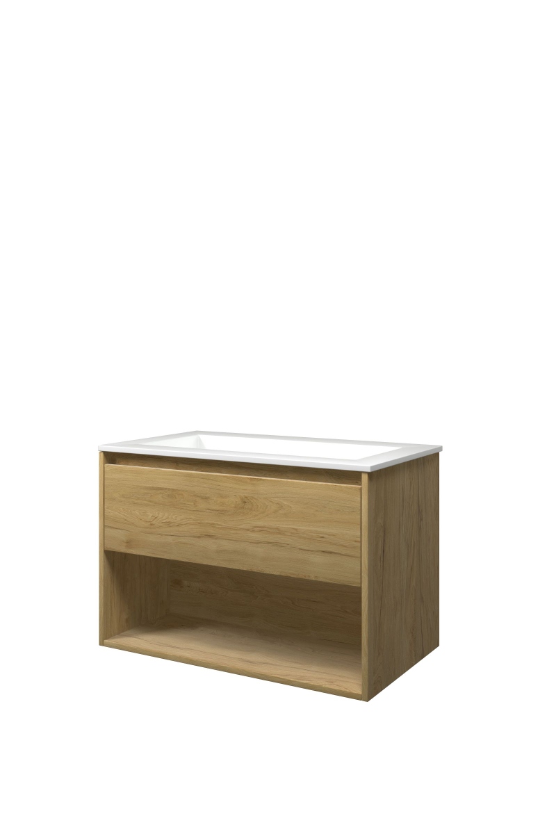 Proline set polystone Elegant wast. z. krgt. en onderk. met schap AGWA800IO Ideal oak/Glans wit H540xB800xD460