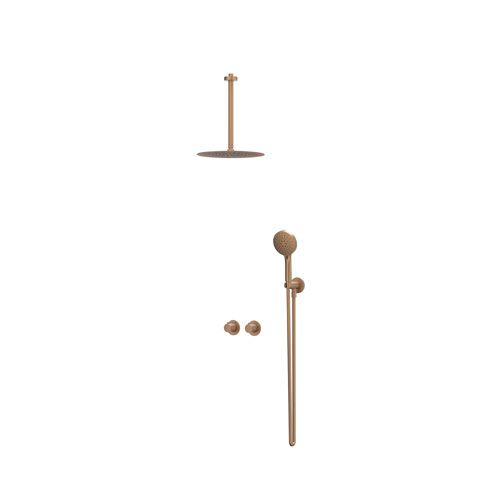 IVY Pact Inbouwset 2-weg  30cm plaf. 30cm sl houder  en 3-st handd CSP3GKBCCA gebr. mat koper PVD