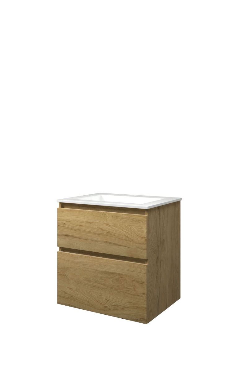 Proline set polystone Elegant wast. met 1 krgt. en onderk. a-sym. AGWC601IO Ideal oak/Glans wit H620xB600xD460
